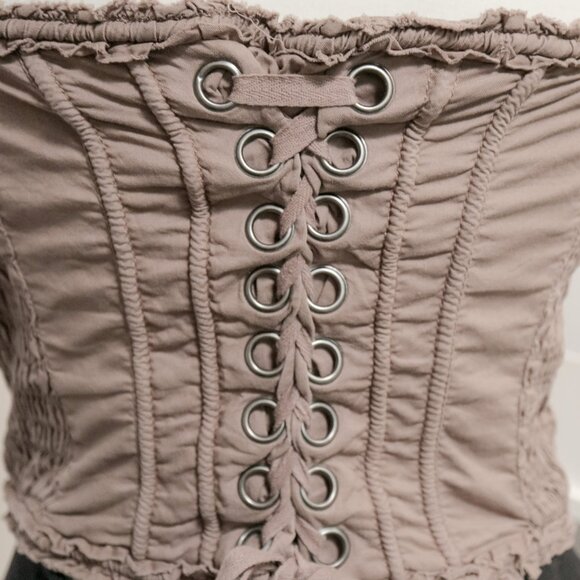 Y2K Apocalyptic Khaki Grunge Hook & Eye Lace Up Back Grommet Tube Top 🪵 H&M - Picture 6 of 9